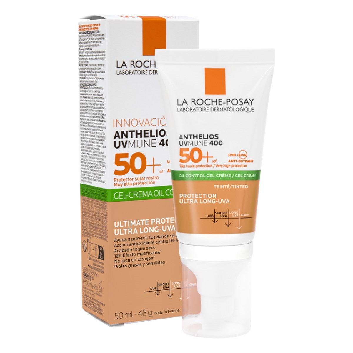 LRP ANTHELIOS UVMUNE Gel crema toque seco FPS50+ con color 50ml