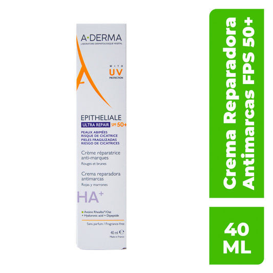 ADERMA Epitheliale A.H Ultra Crema Reparadora Y Protección Antimarcas Spf 50+ 40ml