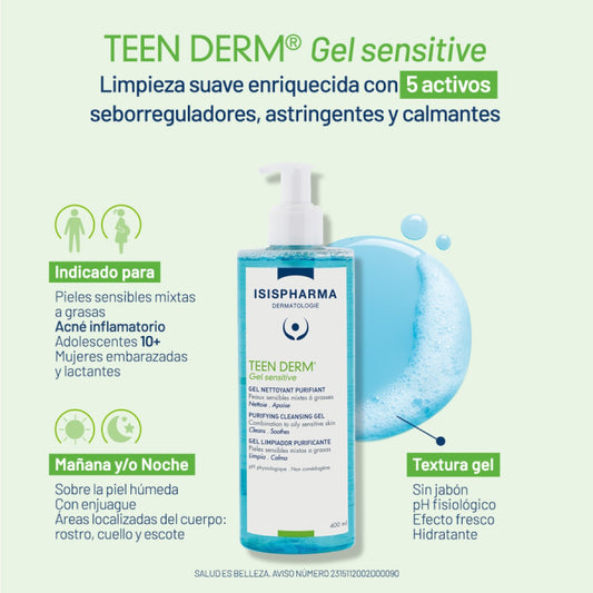 ISISPHARMA TEEN DERM SENSITIVE CLEANSING GEL 400ML