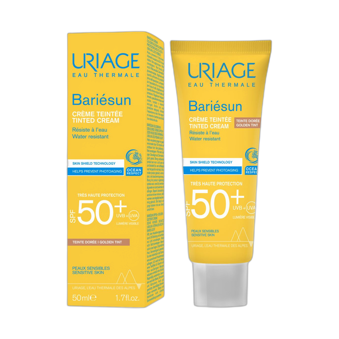 URIAGE  Bariesun Spf50+ crema con color tono dorado 50Ml (fondo limpio)