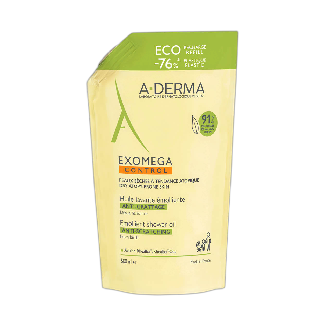 ADERMA Exomega Control Aceite Limpiador Emoliente Ecorefill 500 Ml (fondo limpio)