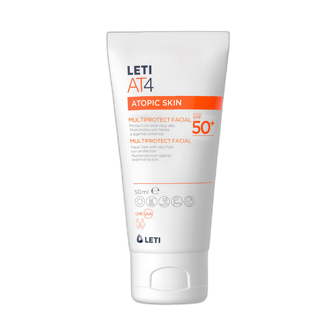 LETI AT4 Multiprotect crema facial FPS50+ 50ml (fondo limpio)