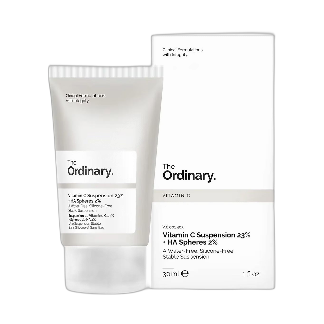 The Ordinary Vitamin C 23% suspension + ha Spheres 2% (fondo limpio)