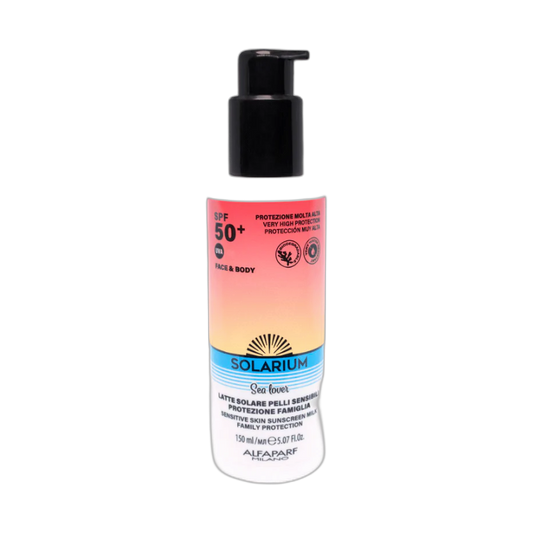 SOLARIUM fps50+ sensitive skin sunscreen milk - family protection 150 ml (fondo limpio)