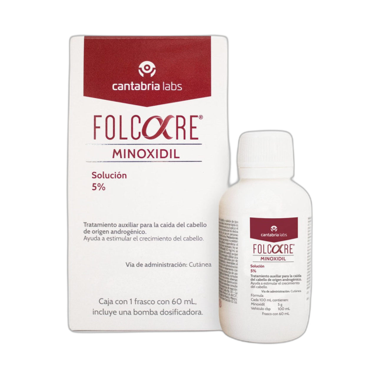 FOLCARE Minoxidil Solución 5% 60ml (fondo limpio)