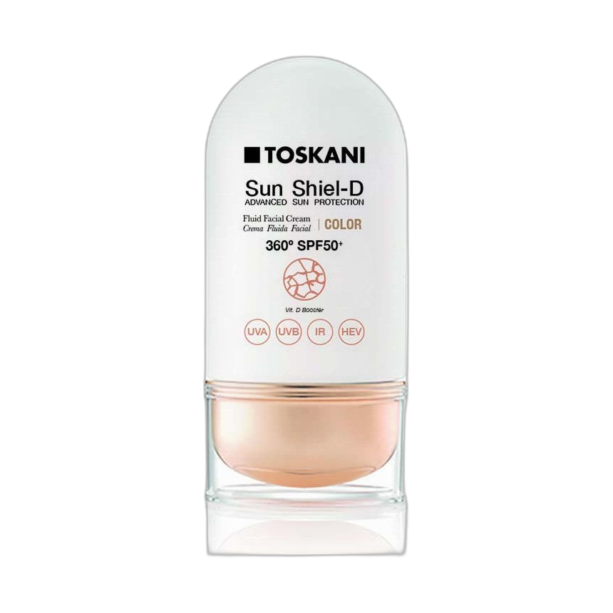 TOSKANI Sun shiel-D spf50+ con color 50ml (fondo limpio)