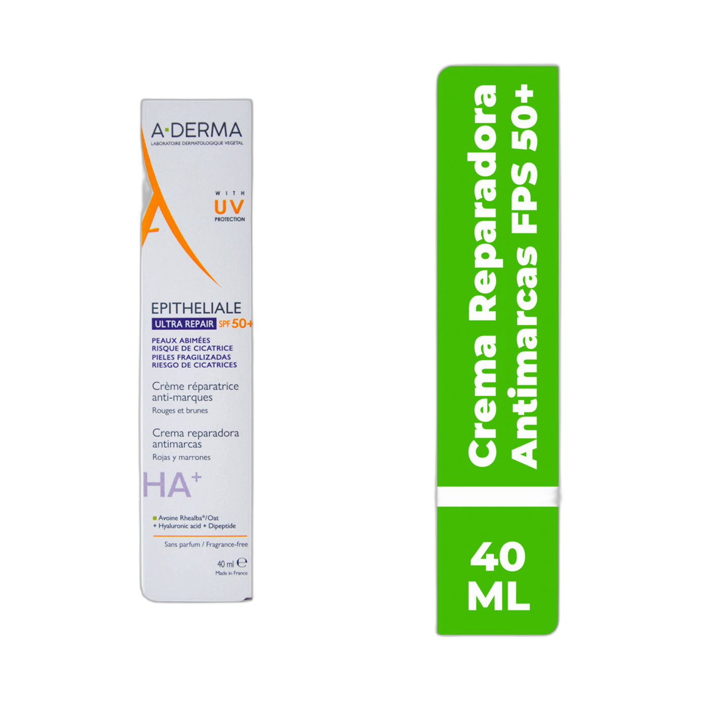 ADERMA Epitheliale A.H Ultra Crema Reparadora Y Protección Antimarcas Spf 50+ 40ml (fondo limpio)