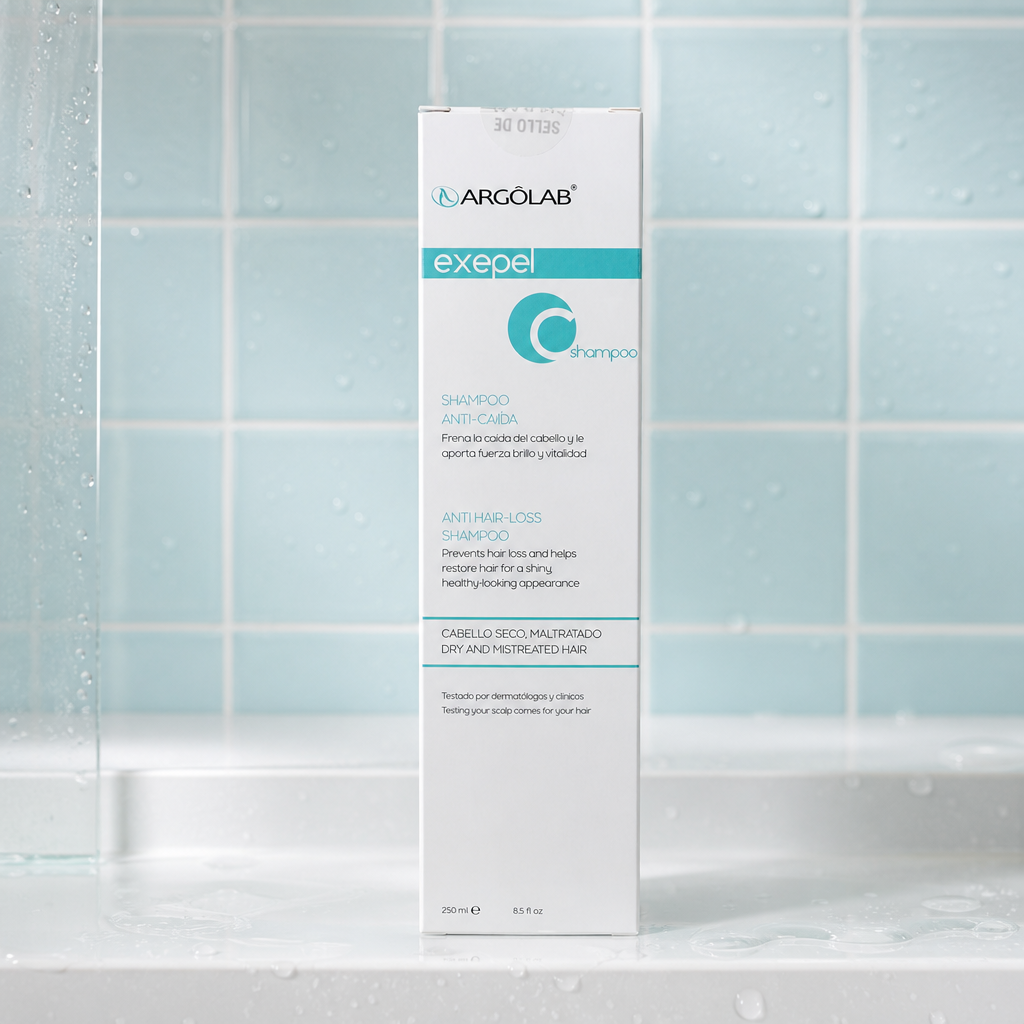 ARGOLAB Exepel C shampoo anti-caída 250ml — foto de ambiente tratamiento anticaída | Supiel