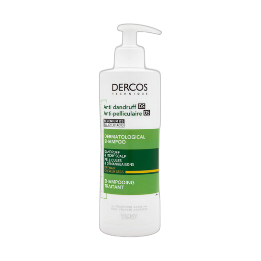 VICHY Dercos shampoo anticaspa para cabello seco 390ml (fondo limpio)