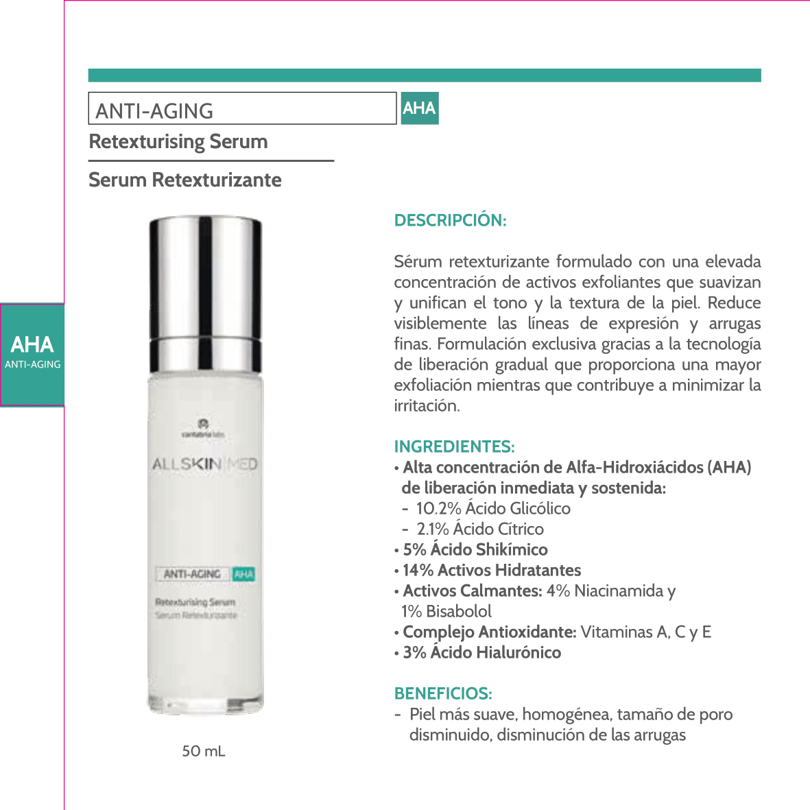 ALL SKIN MED ANTIAGING AHA RETEXTURIZING SERUM 50ML