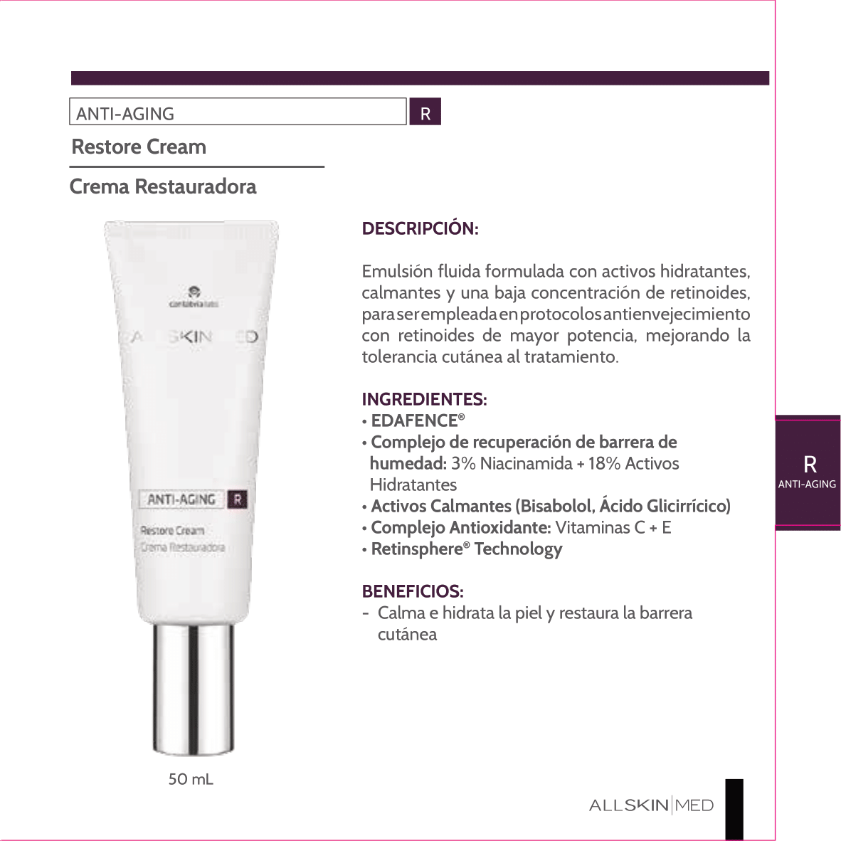 ALL SKIN MED Antiaging R crema restauradora de transición 50ml