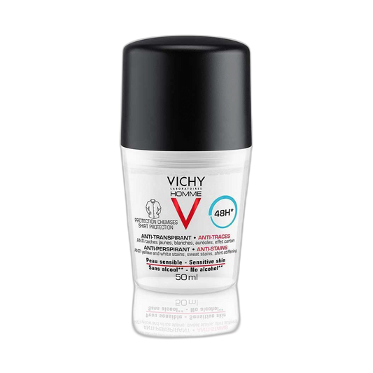 VICHY Homme desodorante roll-On anti-manchas 50ml (fondo limpio)
