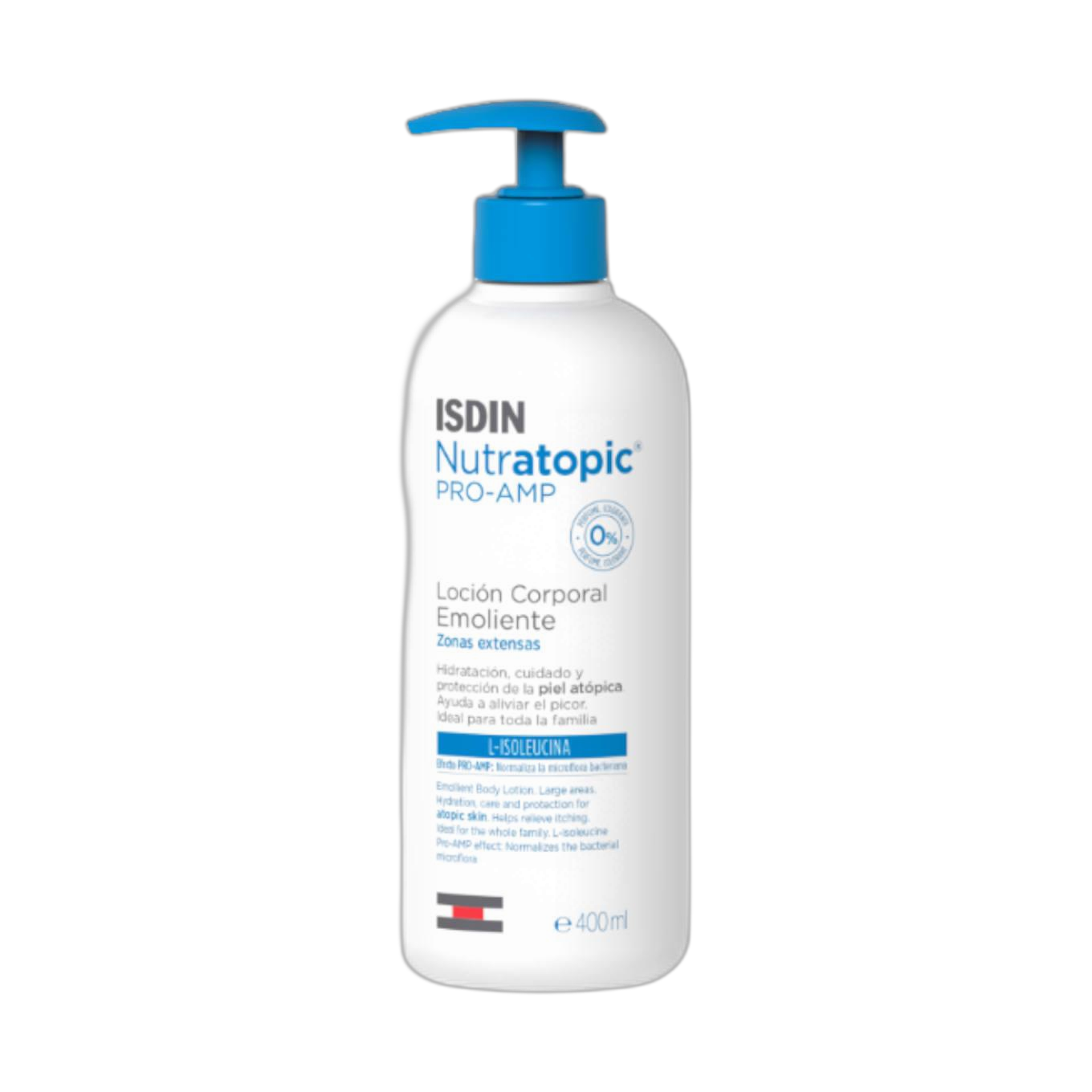 ISDIN Nutratopic Pro-Amp loción emoliente 400ml (fondo limpio)