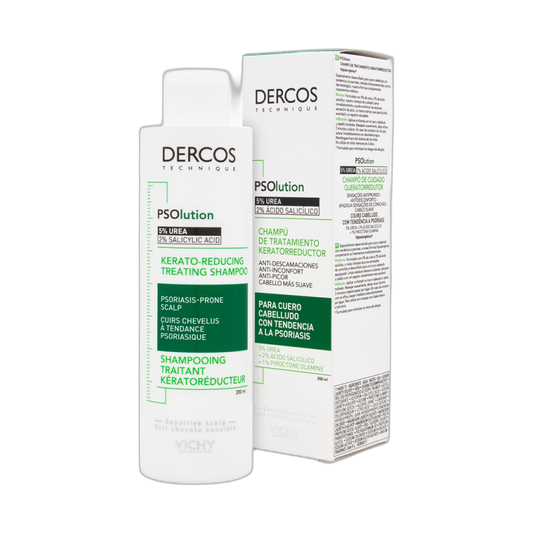 VICHY Dercos Psolution Shampoo de tratamiento keratorreductor 200ml (fondo limpio)