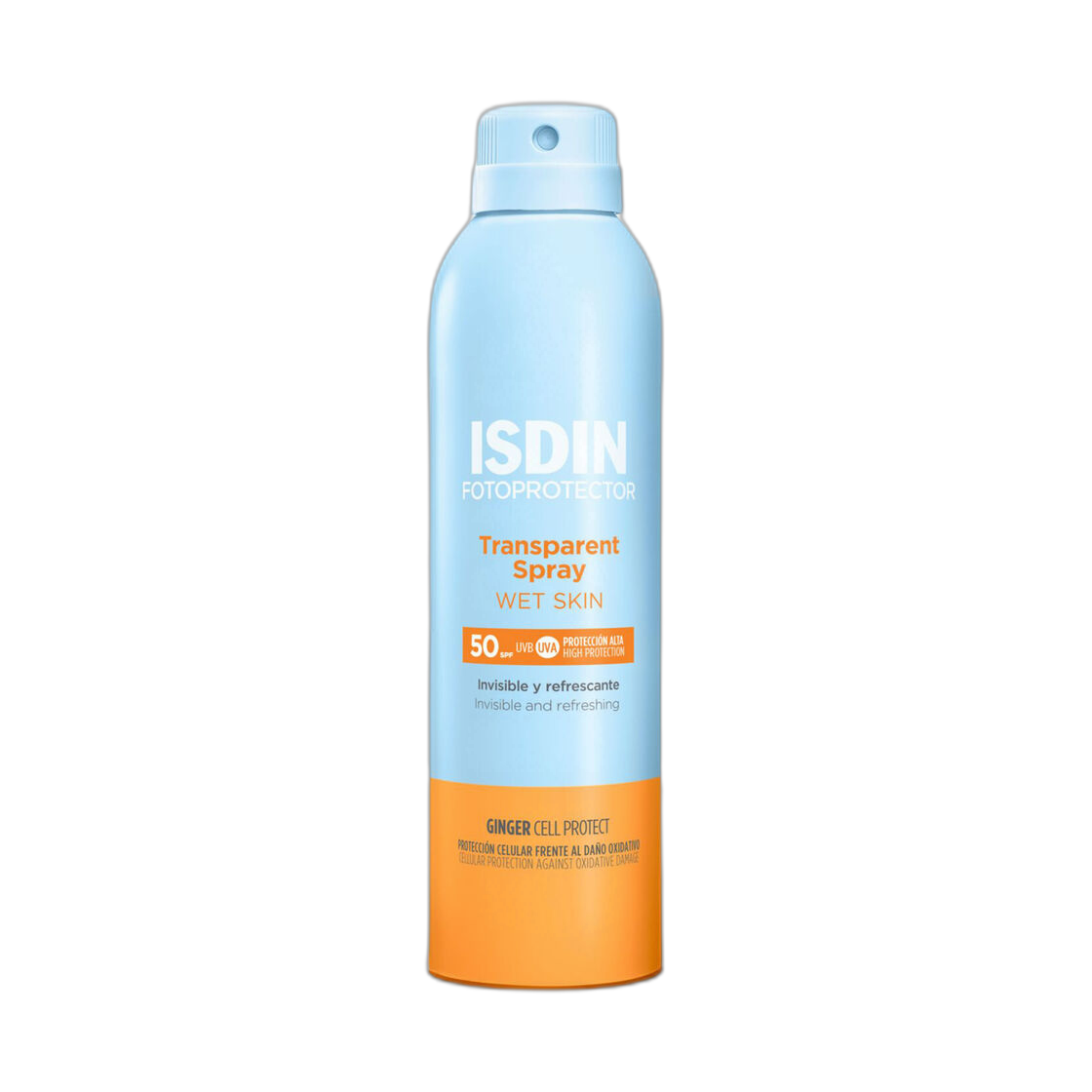 ISDIN Fotoprotector transparent spray wet skin fps50+ 250ml (fondo limpio)