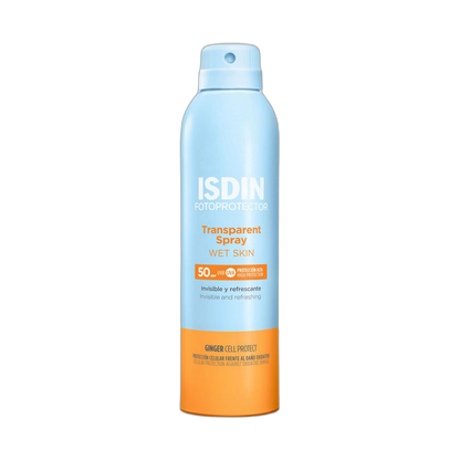 ISDIN Fotoprotector transparent spray wet skin fps50+ 250ml (fondo limpio)