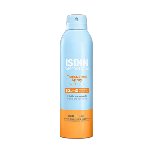 ISDIN Fotoprotector transparent spray wet skin fps50+ 250ml (fondo limpio)